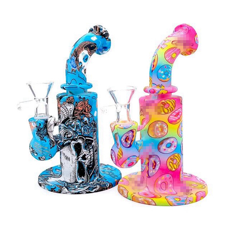 Kit de cachimbos de borbulhador de silicone mini padrões coloridos com cabo de vidro filtro funil tigela erva seca tabaco narguilé cachimbo de água narguilé shisha suporte para bongo cachimbos dhl