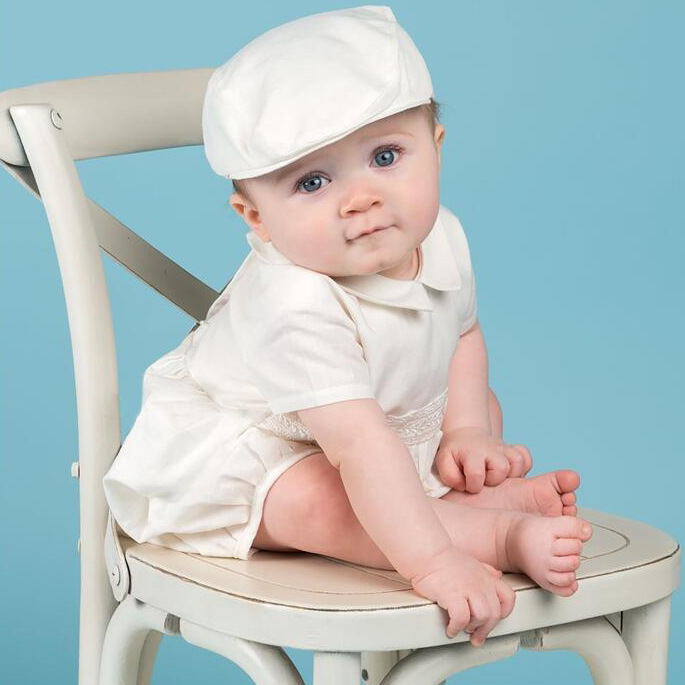 Nouveaux bébés garçons barboteuse de baptême enfants blanc longue combinaison de baptême avec chapeau formel garçons anniversaire enfant en bas âge vêtements