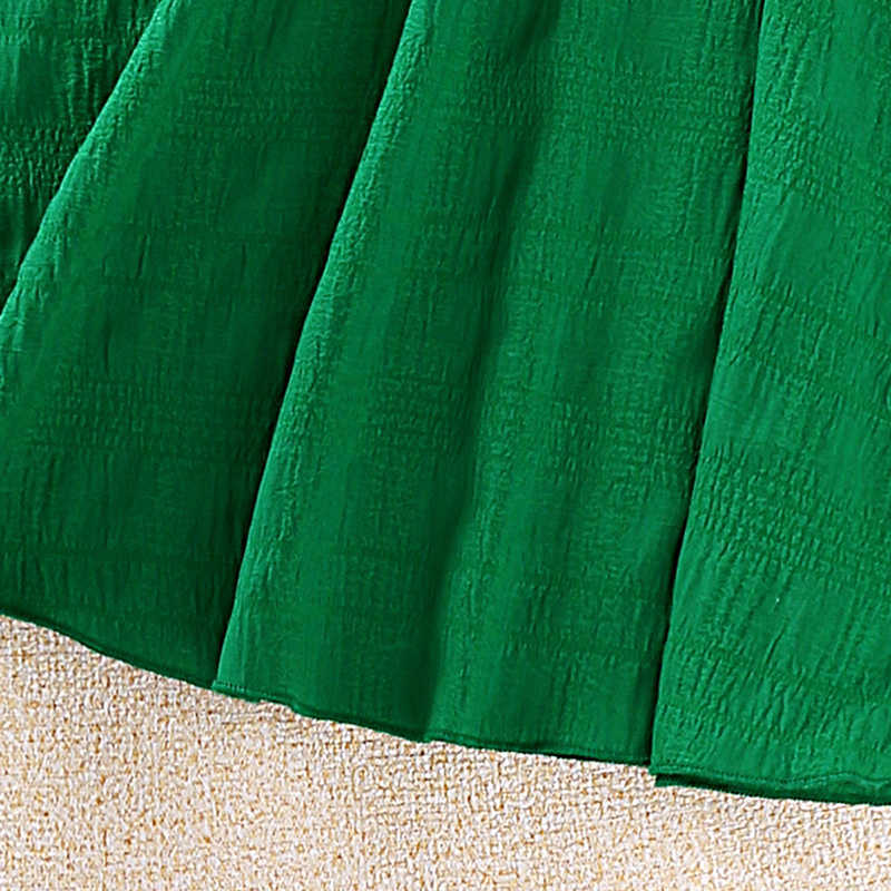 Kız Elbiseleri Çocuklar Elbise Kızlar İçin 8-12 yaşında yeşil kabarcık kolları v yaka elbise tatlı tarzı AA230531