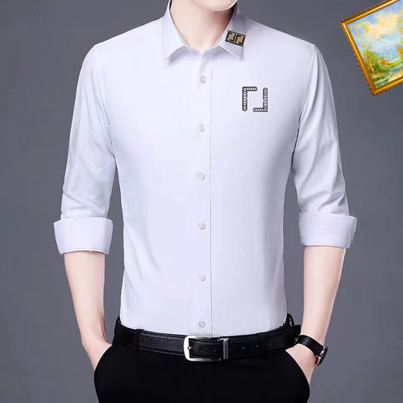 Classic mens casual shirts designer shirts fashion long sleeved lapel double letter solid color men business office commuting versatile polo tee men clothing