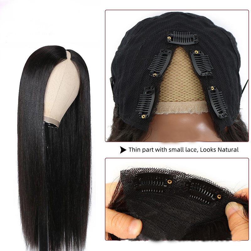 Brazilian Human Hair Silky Straight 150% 180% 210% Density Peruvian Indian Virgin Hair V Part Wig 10-32inch V Style Capless Wigs Natural Color