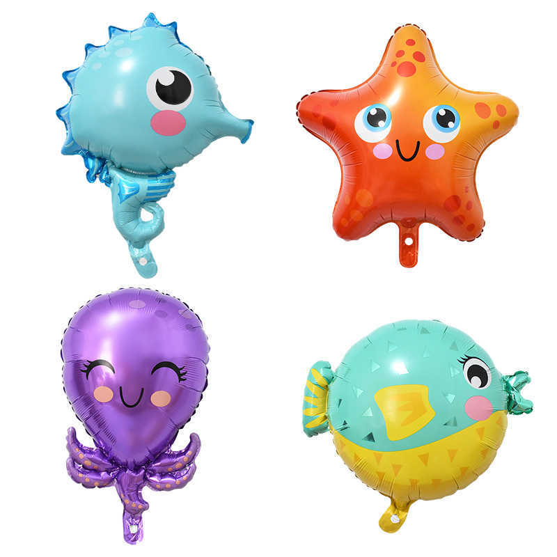 New Ocean World Under Sea Animal Balloons Blue Number Foil Balloon Kids Birthday Party Decoration Baby Shower Helium Globos