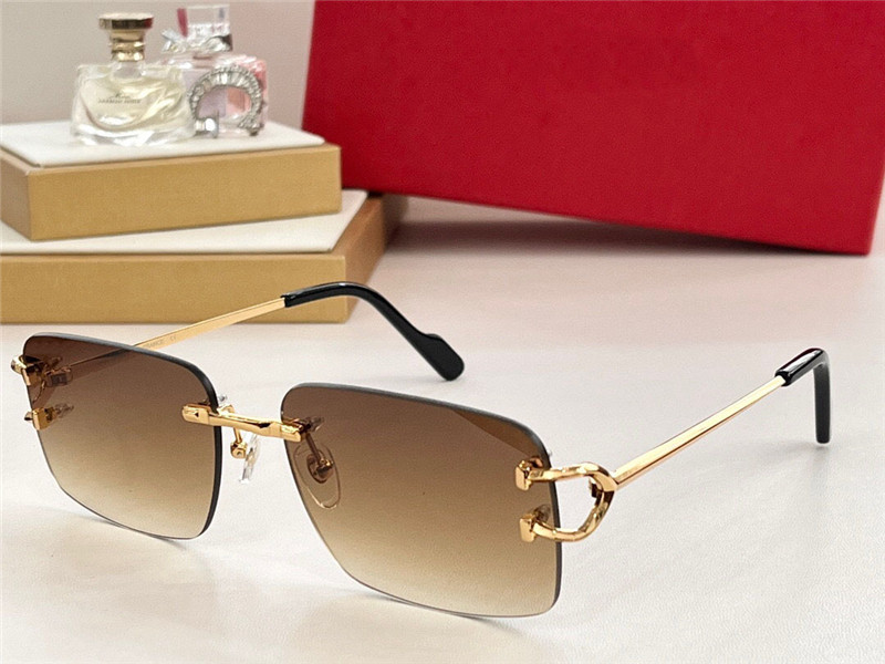 New fashion design square sunglasses 0330 rimless K gold frame simple and popular style outdoor uv400 protection glasses