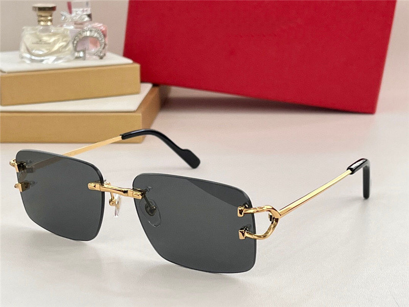 New fashion design square sunglasses 0330 rimless K gold frame simple and popular style outdoor uv400 protection glasses