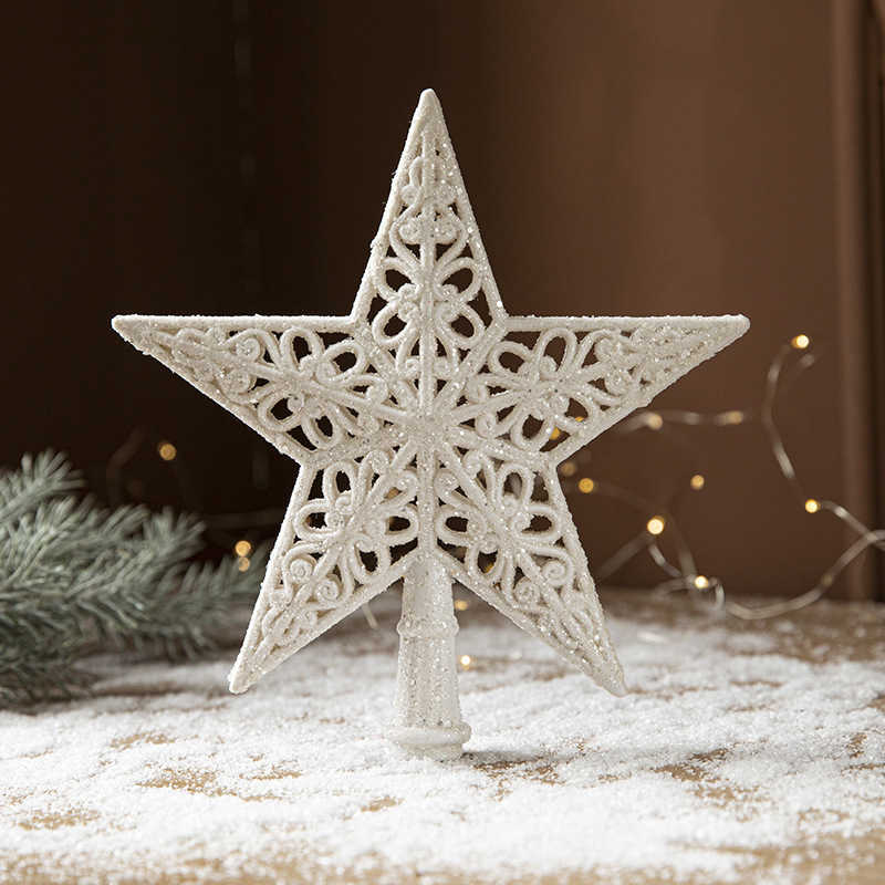 New Glitter White Christmas Tree Top Star Joyeux Noël Décorations pour la maison 2022 Nouvel An Natal Noel 2023 Ornements d'arbre de Noël