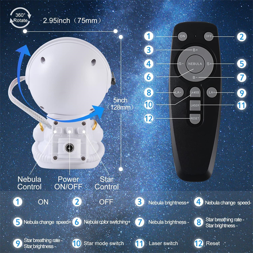 Astronaut Star Projector, Galaxy Projector, Star Night Light Projector. Nebula sovrumsprojektor, vuxen lekrum, barnrum, hemmabio, tak, rumsdekoration