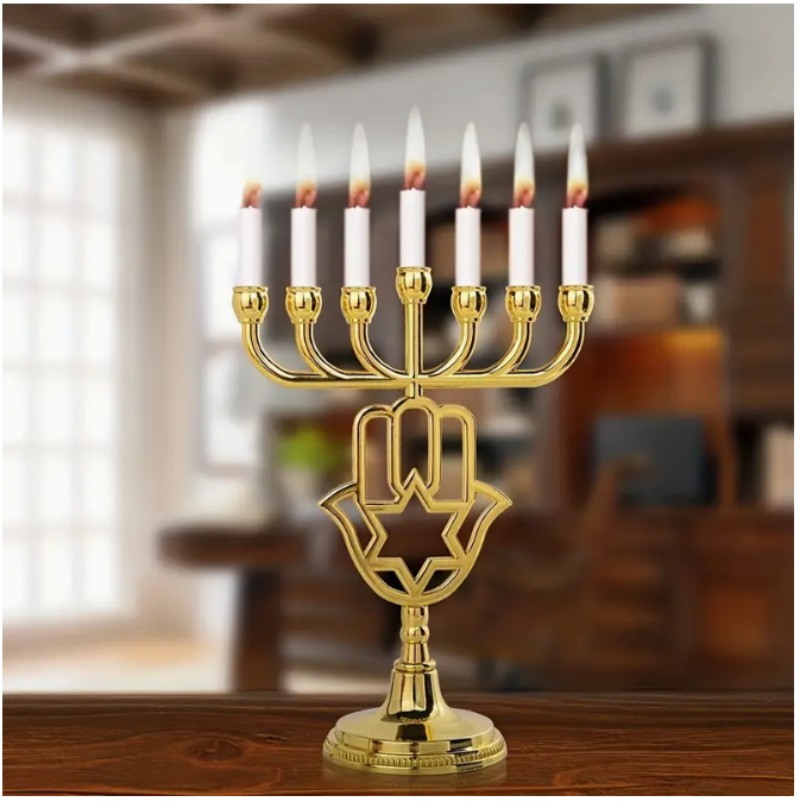 Chanoeka Menorah Ornament 7 Tak Vergulde Joodse Kandelaar Kandelaar Kandelaar