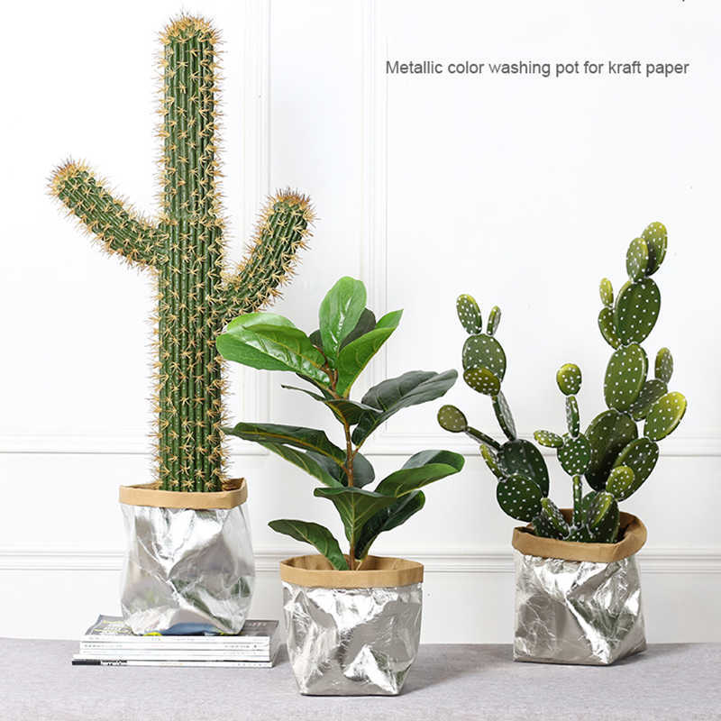 Planters Pots Washable Kraft Paper Flowers Pots Multifunction Home Creative Desktop Garden Reuseable Succulents Storage Bag Plant Pots R230620