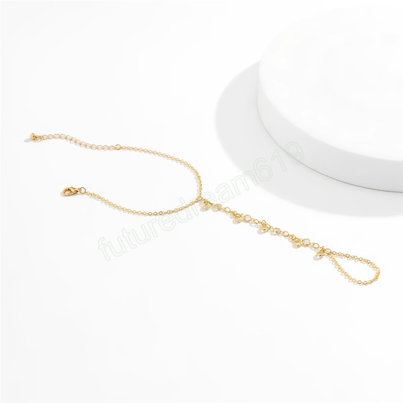 Boho Creative Zircon Chain Dedo Ring Bracelets for Women Wed Bridal Dancer Vintage Connected Hand Harness Bracelets Jewelry