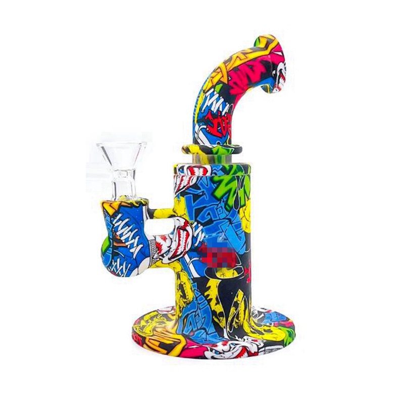 Kit de cachimbos de borbulhador de silicone mini padrões coloridos com cabo de vidro filtro funil tigela erva seca tabaco narguilé cachimbo de água narguilé shisha suporte para bongo cachimbos dhl