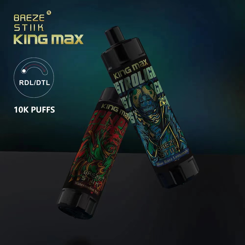 Engångsvape e Cigarett King Max 10K Puff Vapes Bar 20 ml 850mAh Uppladdningsbart batteri Förfylld 10000 puffar Justerbart luftflödesmaskspol Cartidge Vapers Randm