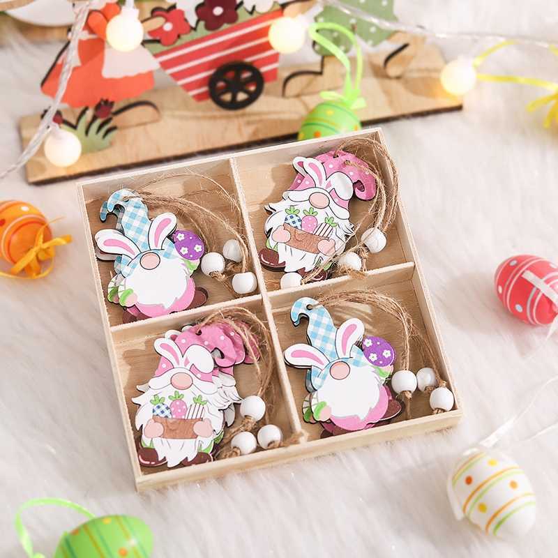 Nouveau Oeuf De Pâques Lapin Pendentifs En Bois Joyeuses Pâques Décoration pour La Maison Carotte Sans Visage Gnome Arbre De Pâques Suspendu Ornement Cadeau