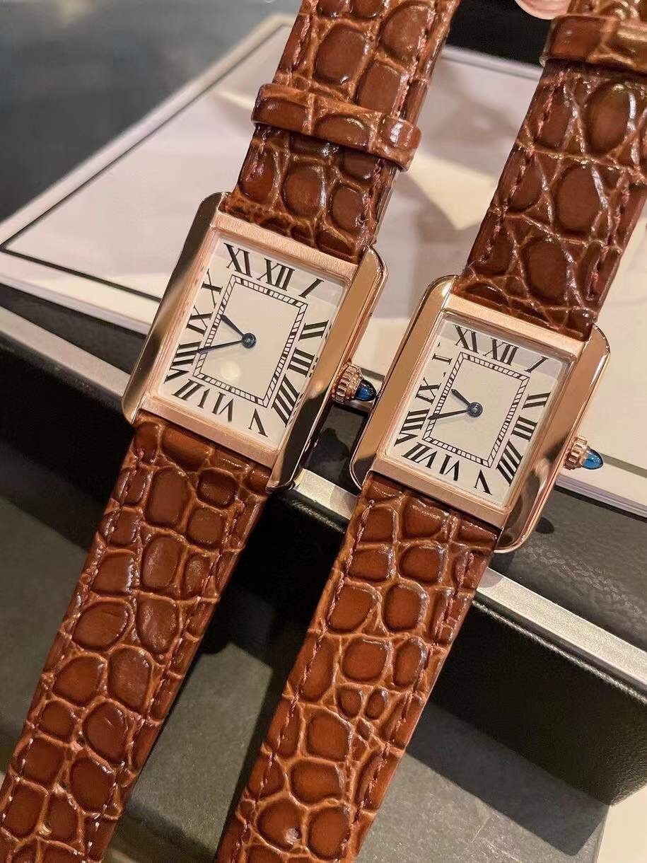 Klassiska kvinnor män svart läder måste titta på vintage kvarts rektangel armbandsur par romerska nummer titta geometrisk klocka 24 27mm