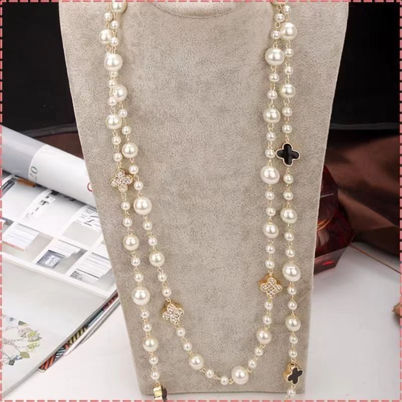 luxury lowest women's ladies' female's punk Bohemia two layers long pearls chain necklace sweater necklaces sweater chains
