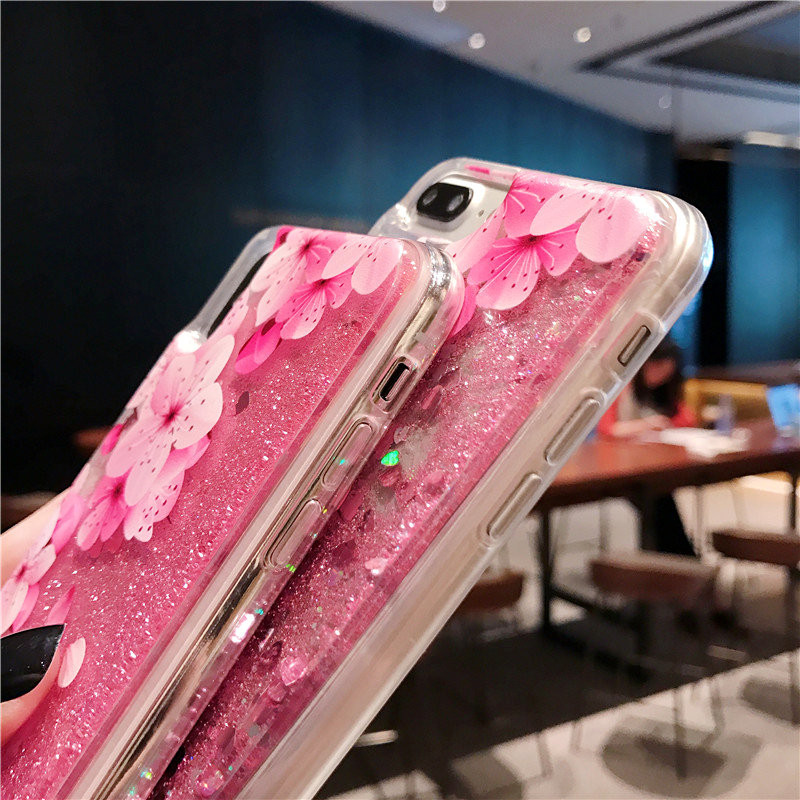 Glitter Quicksand Phone Case Flower Liquid Flow Back Cover Flamingo Licorne Eau Bling Protecteur pour iPhone 14 13 12 11 pro max X Xs XR Xs max 7 8 7P 8P