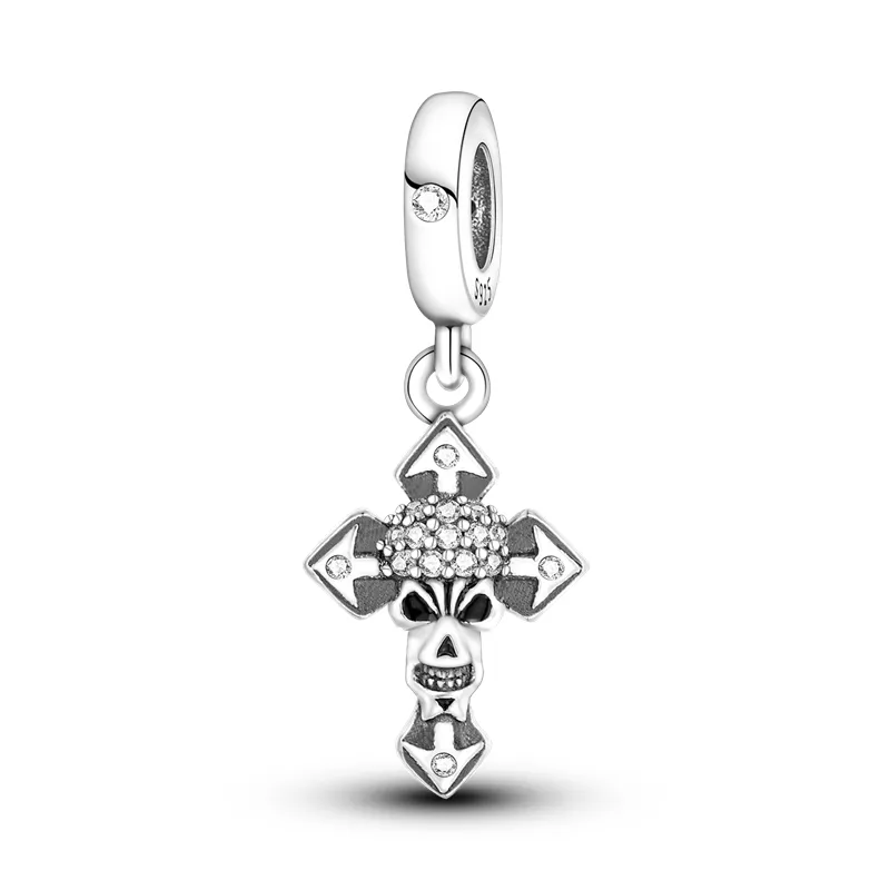 925 Silver Fit Pandora Charm 925 Bracelet Cross Skull Charm Evil Eyes Dark Snake charms set Pendant DIY Fine Beads Jewelry