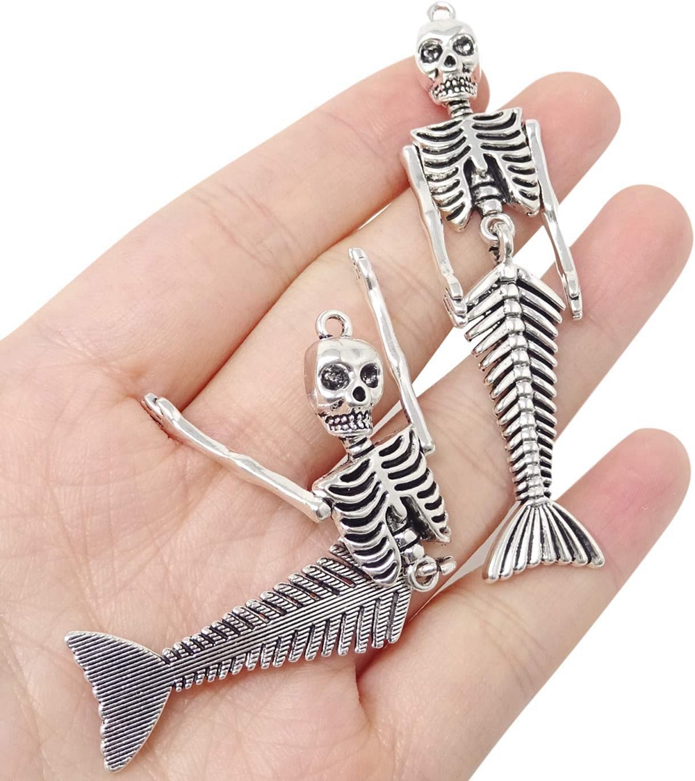 Ciondolo con ciondoli scheletro a sirena in lega da 10 pezzi creazione di gioielli o artigianato fai-da-te A-494