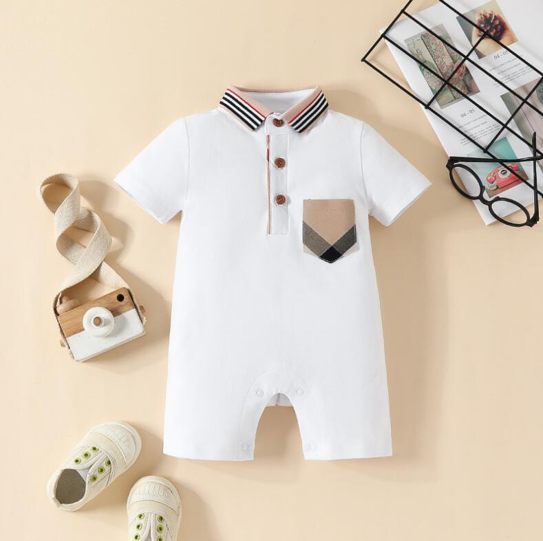 Baby Boys Girls Brand Rompers sommar Nyfödda korta ärm Jumpsuits Turn-Down Collar Spädbarnsplikt Onesies Toddler Onesies