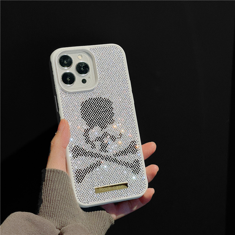 Luxury Sparkle Diamond Skull Vogue Phone Case For iPhone 14 13 12 11 Pro Max Hållbar glitter full skyddande mjuk stötfångare Rhinestone Stylish Back Coatch Sock Proofsäker