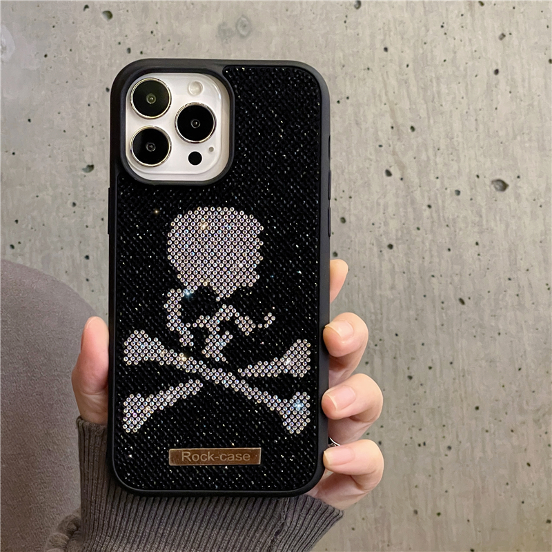 Luxury Sparkle Diamond Skull Vogue Phone Case For iPhone 14 13 12 11 Pro Max Hållbar glitter full skyddande mjuk stötfångare Rhinestone Stylish Back Coatch Sock Proofsäker