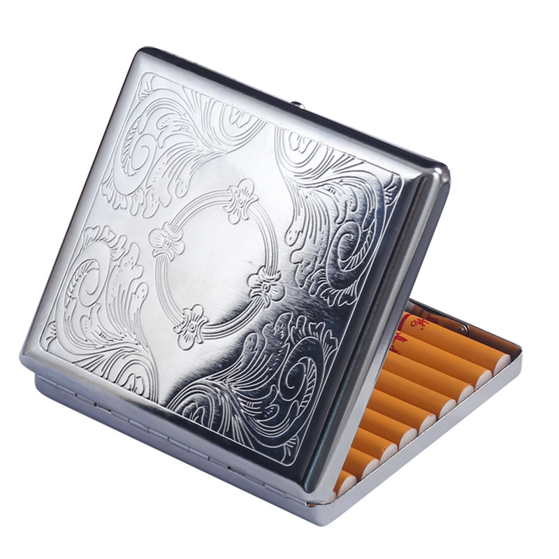 Smoking Pipes 20 metal cigarette packs, stainless steel embossed portable pressure resistant cigarette packs