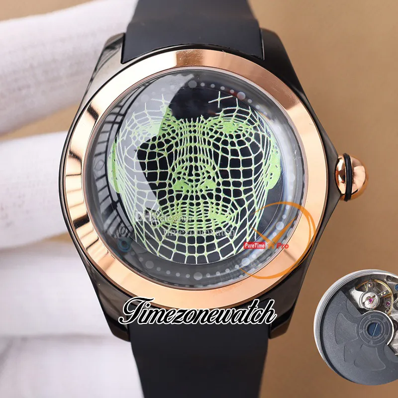 Nouveau 47mm Bubble Clown Doodle Cadran Automatique Montre Homme L390/03636-390.101.95/0371 RO01 PVD Boîtier Acier Noir Bracelet Caoutchouc Hommes Montres TWCM Timezonewatch E57D5