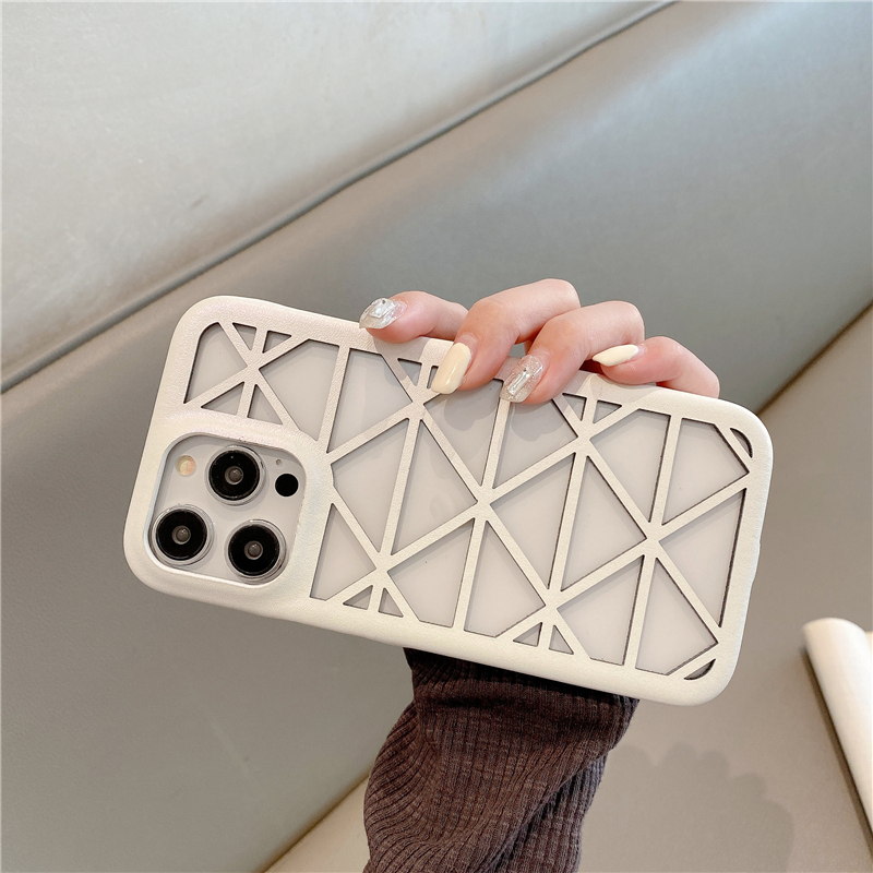 Luxe Hollow Out Vogue Telefoonhoes voor iPhone 14 13 12 11 Pro Max Duurzaam Slank Stijlvol Volledig beschermend Zachte bumper Geometrische print Leer Warmteafvoer Achterkant