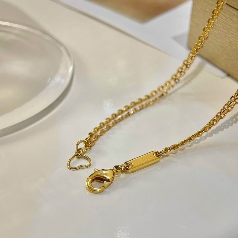2023 adorável lindo pingente colar longo ouro fino corrente de aço inoxidável prata cristal diamante anéis duplos design colar feminino com saco de pó e caixa