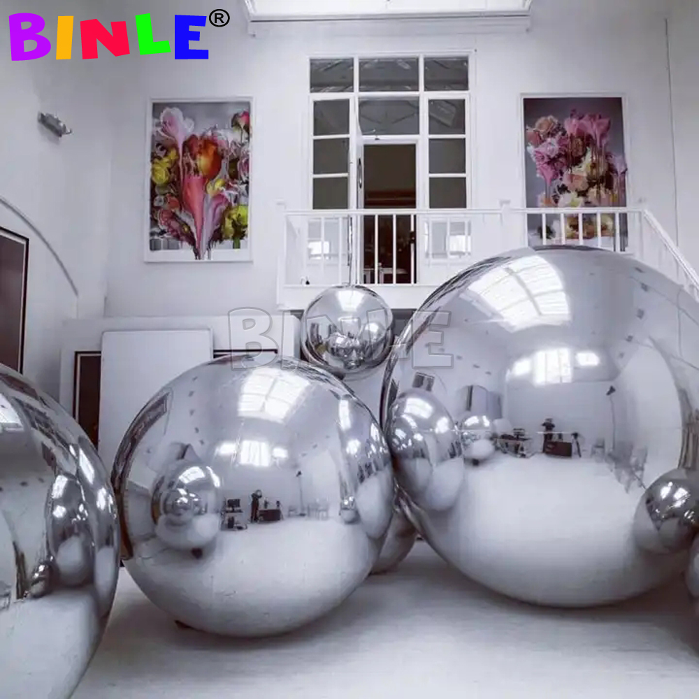 Iridescent And Silvery Inflatable Mirror Ball Giant Mirror Balloon Disco Sphere For Wedding Nightclub Party Hanging Decoration