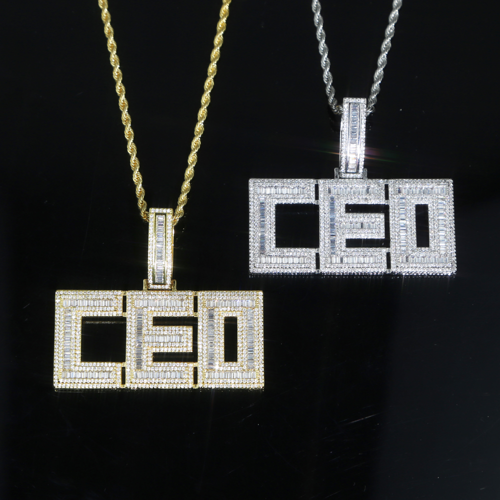 CEO Letter Pendant Necklace for Women Men BOSS charm 5A Cubic Zircon Paved Hip Hop gift Jewelry