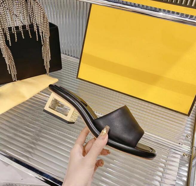 Élégant été F-Baguette sandales chaussures femmes large bande en cuir Nappa diapositives talon sculptural sans lacet Mules confort marche EU35-43 boîte d'origine