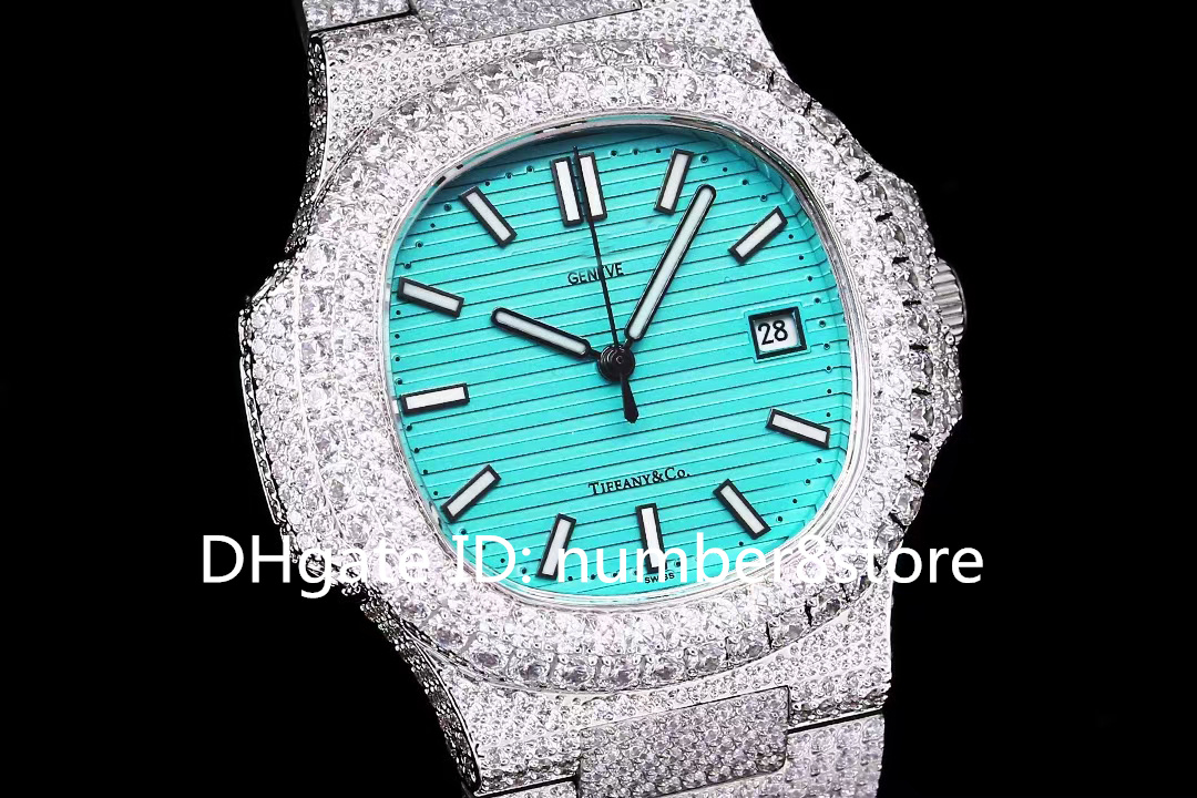 Nouveau 5711 Montre de luxe Diamond Sport pour homme Suisse 8215 Automatique Mécanique Platine 18 carats Montre-bracelet en acier inoxydable Date Saphir Cristal Lumineux Résistant à l'eau