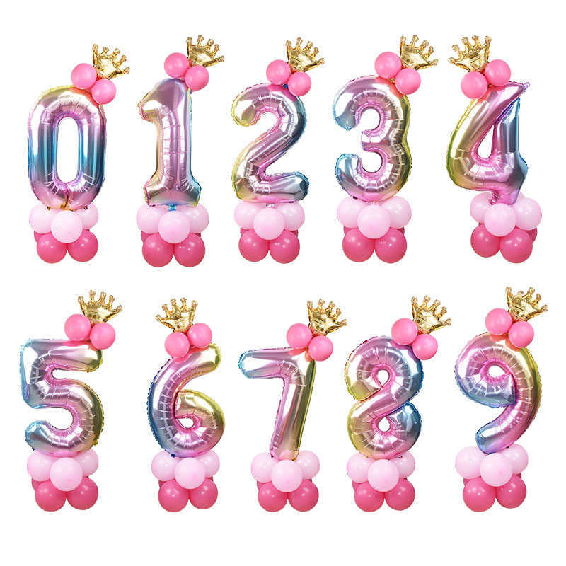 Nya 13stfödelsedagsballonger Rainbow Number Foil Balloons Kids 1st Birthday Party Decorations Balloons Happy Birthday Balloon