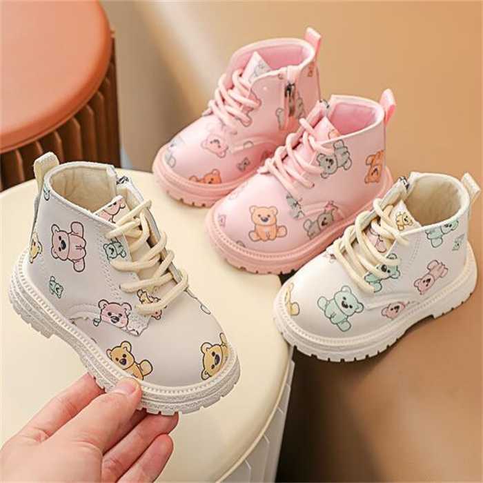 Fashion Toddler Kids Martin Boots Pu Leather Winter Shoes Spring Autumn Children Sneakers Cute Cartoon Boys Girls Side Zipper Ankle Boot