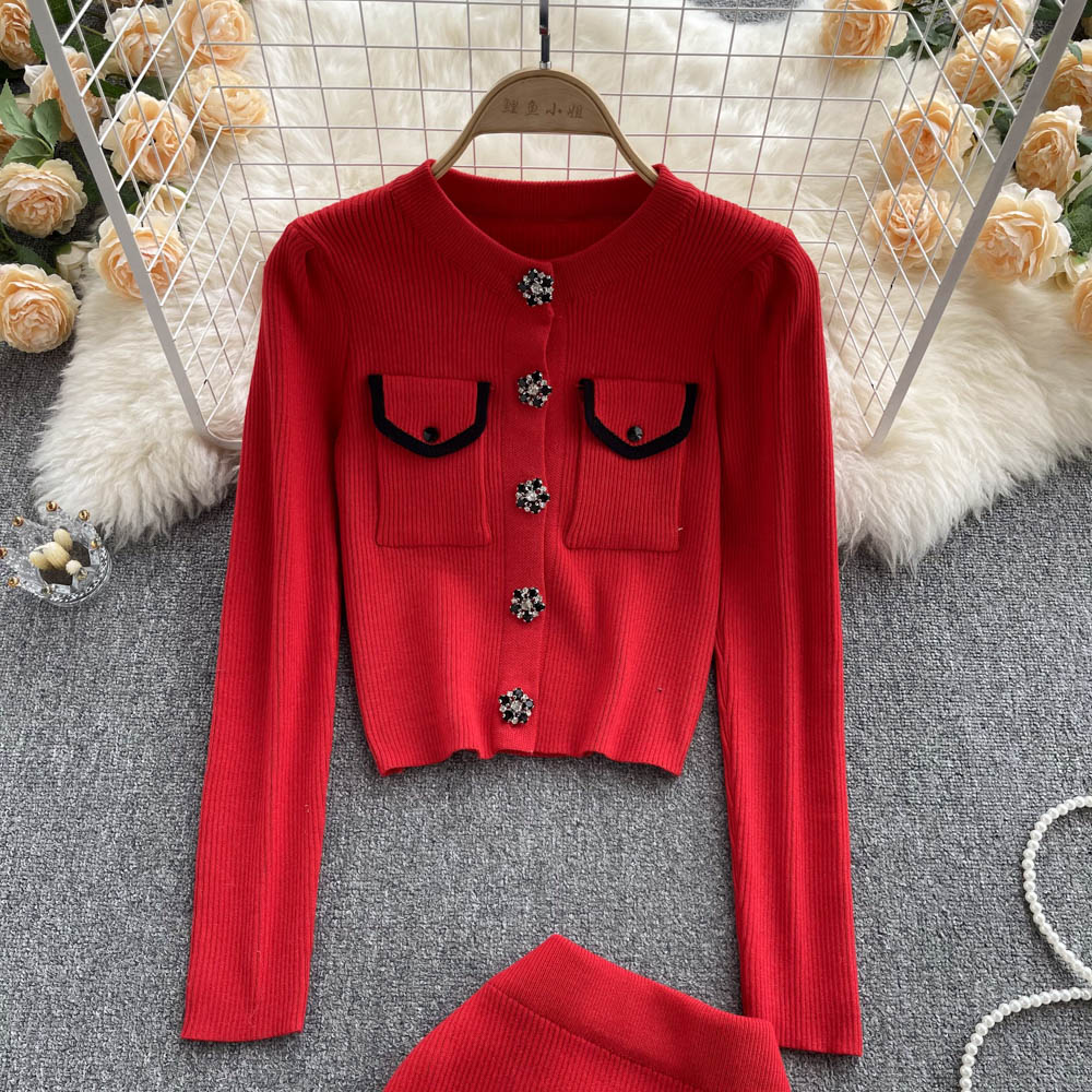 Two Piece Dress Sexy Sweater Cardigan Jacket Long Skirt Two Piece Set Women Small fragrance Temperament Crop Top Bodycon Skirt Knitted Suit Female 2023