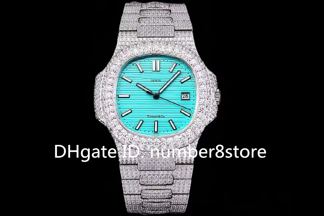 Neue 5711 Luxus-Diamant-Sport-Herrenuhr Schweizer 8215 Automatische mechanische 18-Karat-Platin-Edelstahl-Armbanduhr Datum Saphirglas Leuchtend wasserdicht