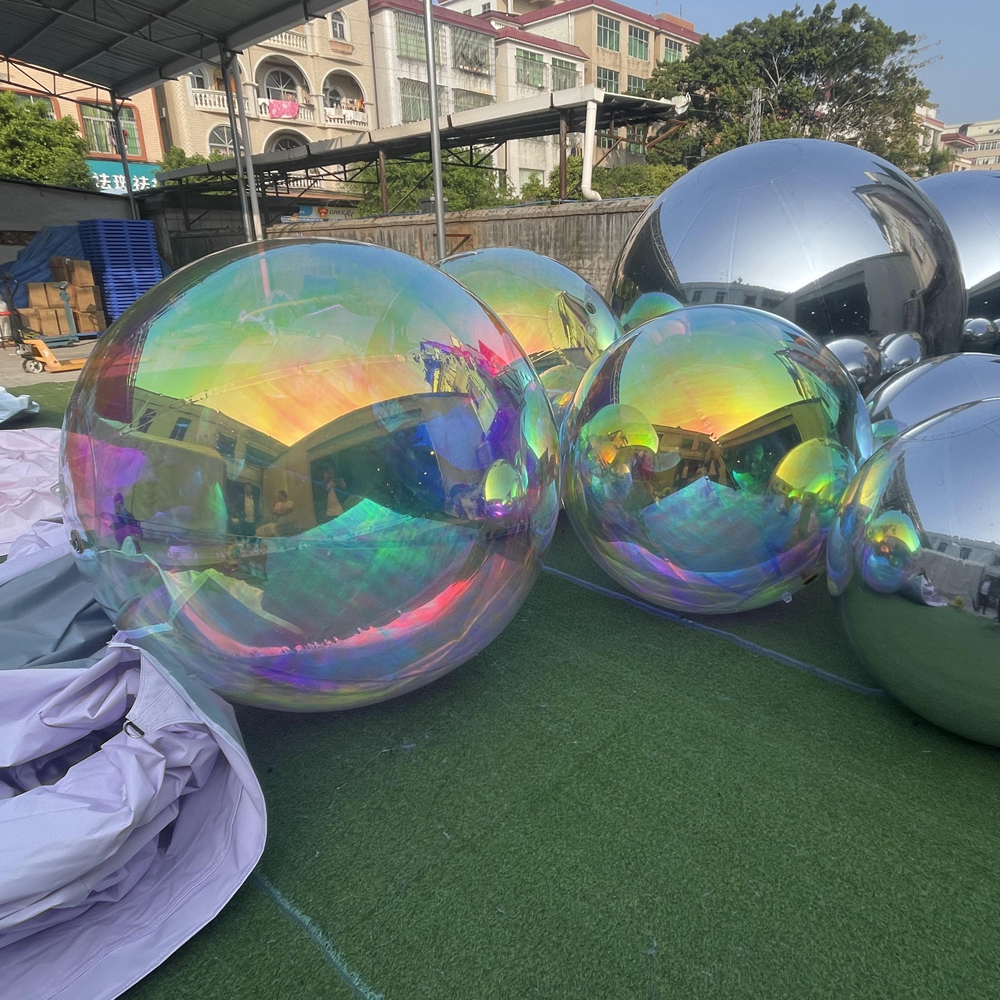 Iriserende en zilverachtige opblaasbare spiegelbal Gigantische spiegelballon Disco bol voor bruiloft nachtclub feest hangende decoratie