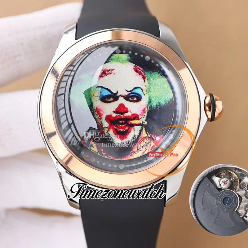 Ny 47mm Bubble Clown Design Dial Automatic Mens Watch L390/03634-390.101.95/0371 MB01 Stålfodral Gummiband Gents Watches TWCM TimeZoneWatch E57E3