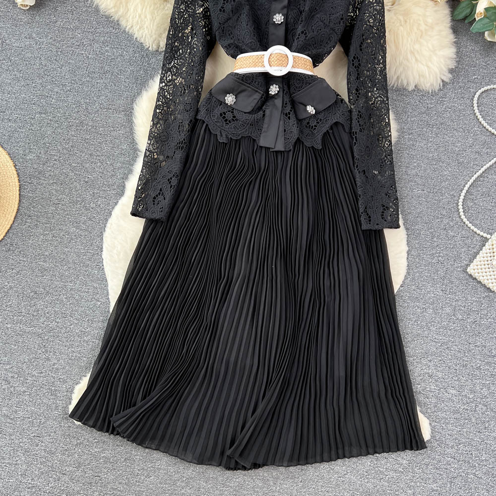 Casual Dresses New Fashion Court Lace A-Line Dress Women's Summer Hollow Out Brodery French Long Sleeve Princess Party CLO310D