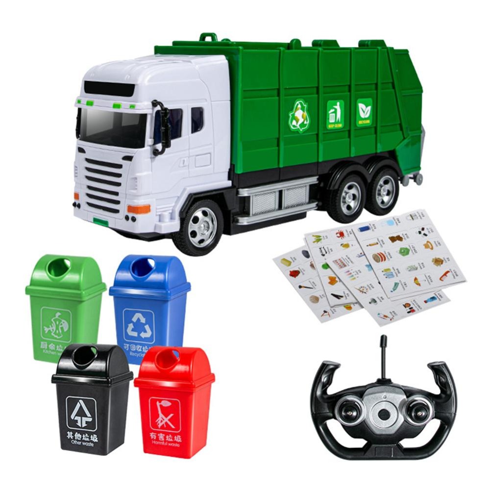 2.4GHz RC Carro Brinquedos Controle Remoto Caminhão De Lixo Elétrico Proteção Ambiental Veículo de Saneamento Carro de Brinquedo com lixeira