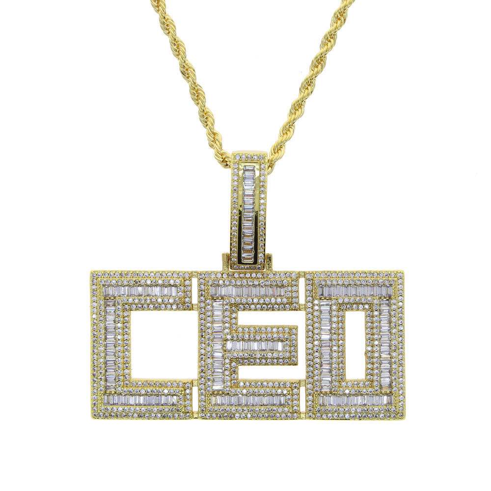 CEO Letter Pendant Necklace for Women Men BOSS charm 5A Cubic Zircon Paved Hip Hop gift Jewelry