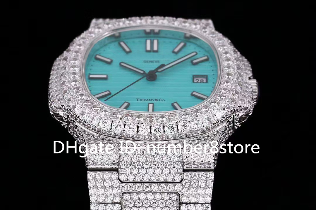 Neue 5711 Luxus-Diamant-Sport-Herrenuhr Schweizer 8215 Automatische mechanische 18-Karat-Platin-Edelstahl-Armbanduhr Datum Saphirglas Leuchtend wasserdicht