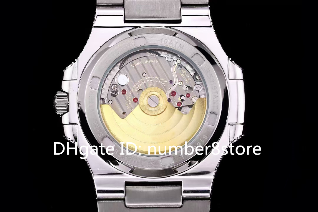 新しい5711ラグジュアリーダイヤモンドスポーツメンズウォッチスイス8215自動メカニカル18Kプラチナステンレススチール腕時計日付サファイアクリスタルラミナス耐水性