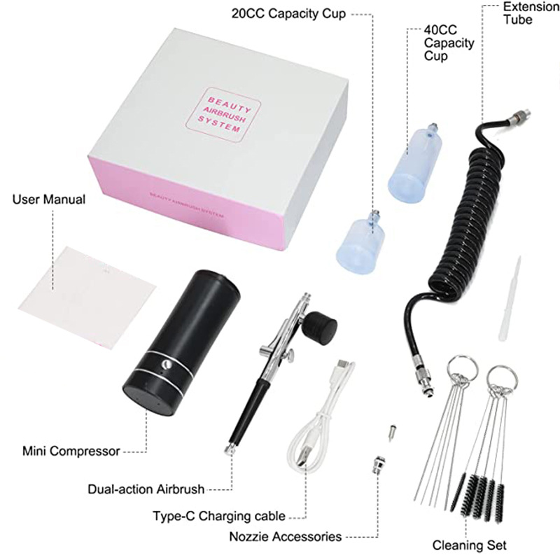 Mini kit compressore d'aria Aerografo pistola a spruzzo vernice aerografo nail art Tattoo Craft Cake Paint con spazzola la pulizia Tubo di prolunga dell'ago e tazza