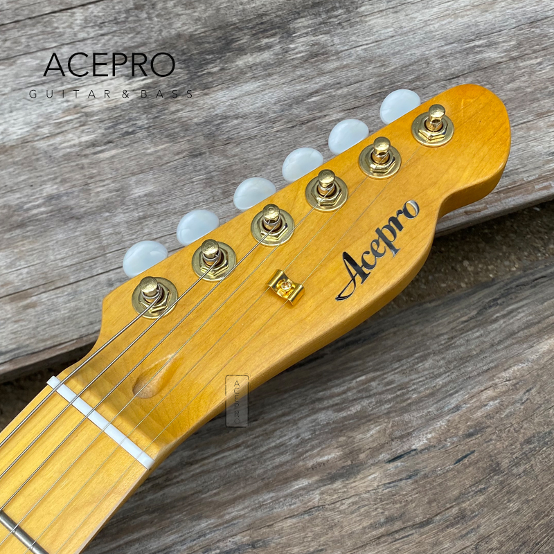 ACEPRO ASH Body Relic Elektrische gitaar Vintage Sunburst Color Maple Neck Abalone Inlay Gold Hardware Handgemaakte oude gitarra