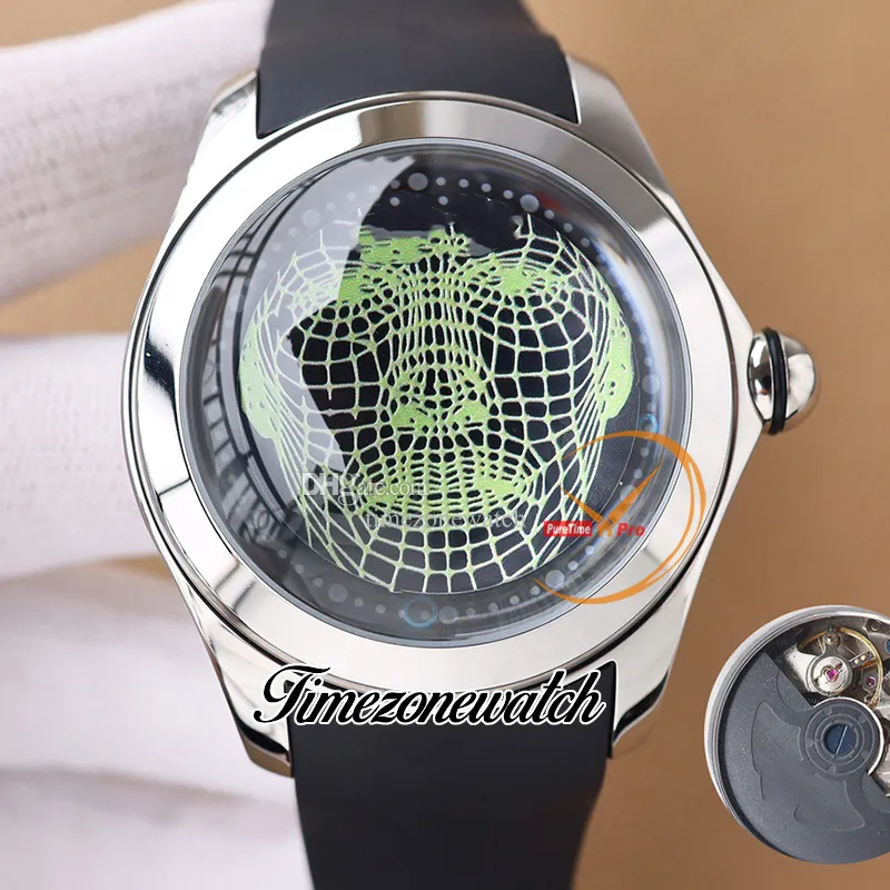 Nouveau 47mm Bubble Clown Doodle Cadran Automatique Montre Homme L390/03636-390.101.95/0371 RO01 PVD Boîtier Acier Noir Bracelet Caoutchouc Hommes Montres TWCM Timezonewatch E57D5