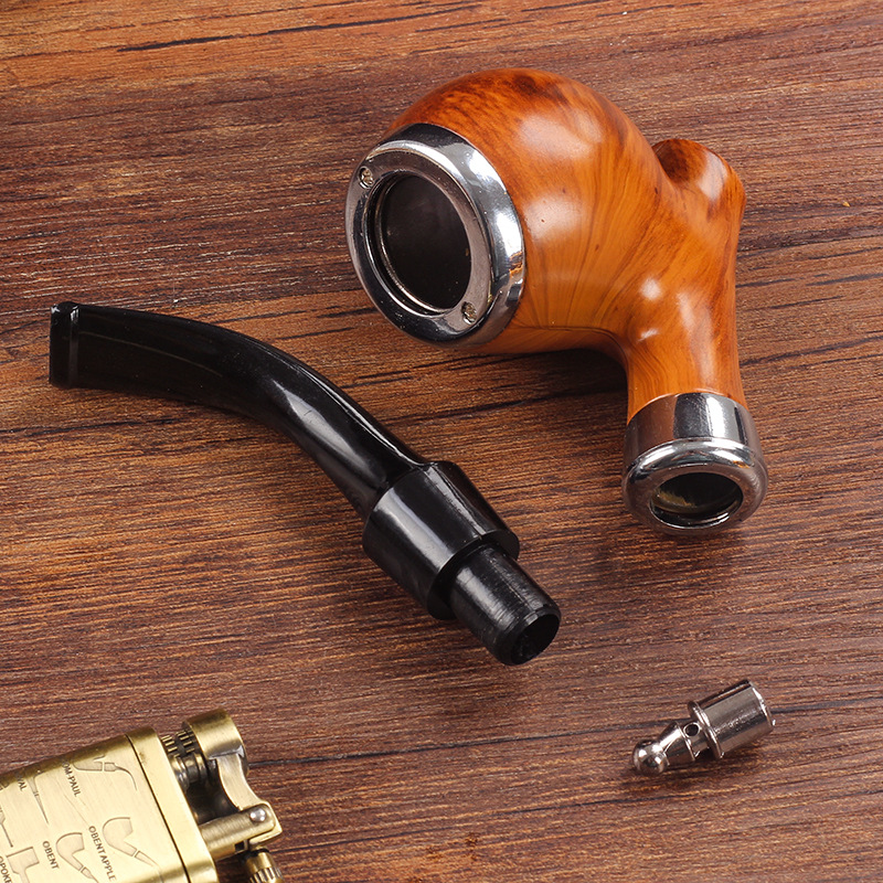 Smoking Pipes Beginner's Introduction to Metal Smoke Pot and Dry Pipe Playing with Dry Tobacco Bags, Rubber Wood Easy to Clean Filter Element, Male