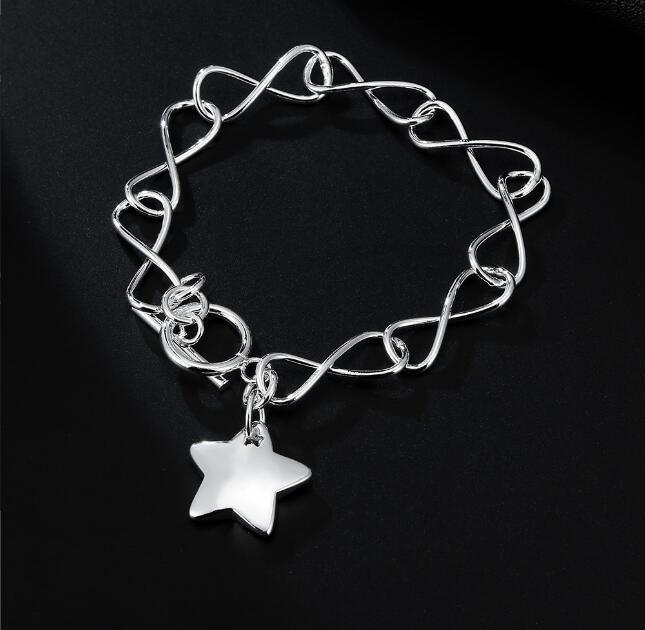 Mode femme placage 925 argent chaîne infinie Bracelet Bracelet breloque coeur marque pendentif Bracelet 6 sélection de Style