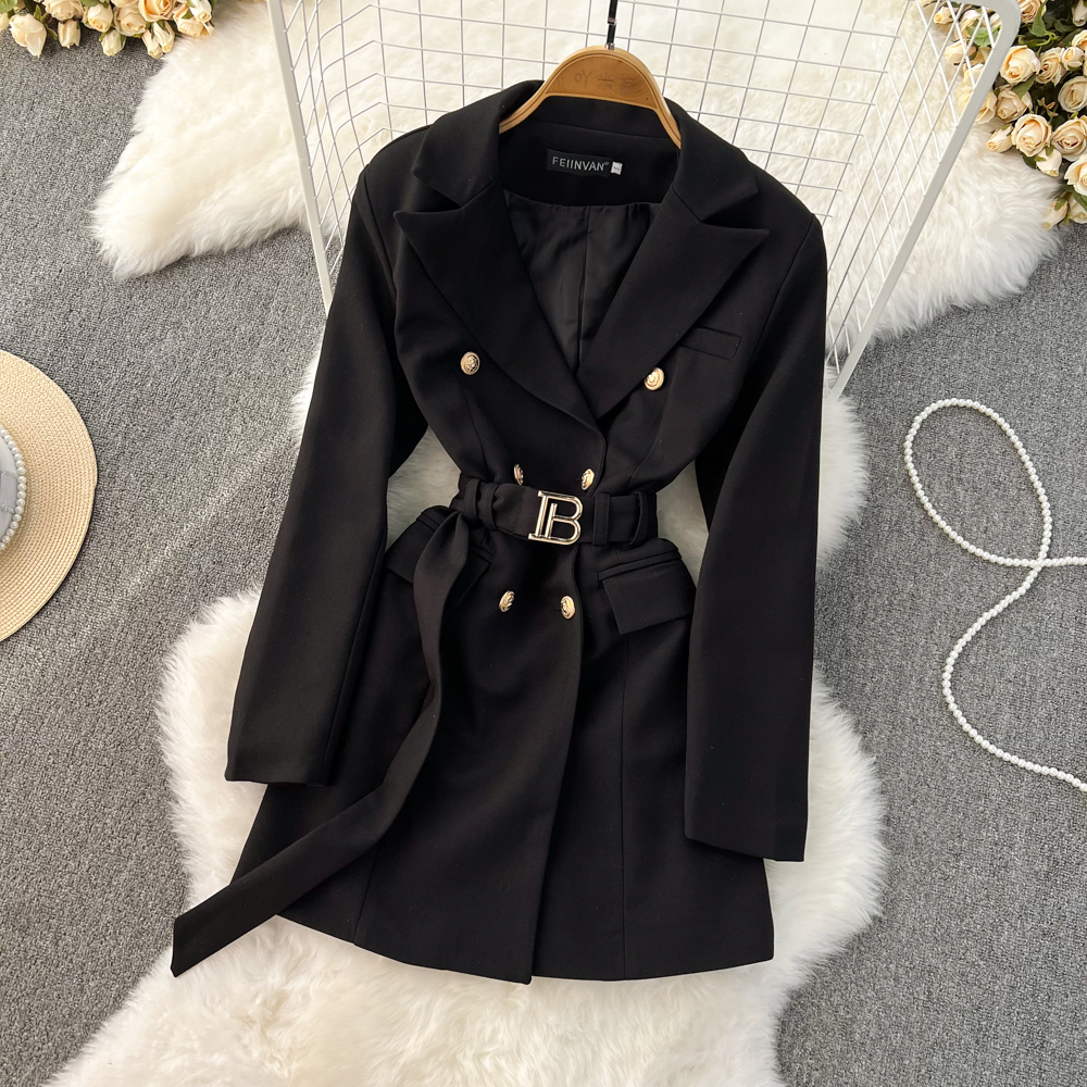 2023 Women Coats Autumn Winter Newest Runway Designer Outwear Women's Notched Collar Classic Buttons Double Breasted Slim Belt Brazer Jacket