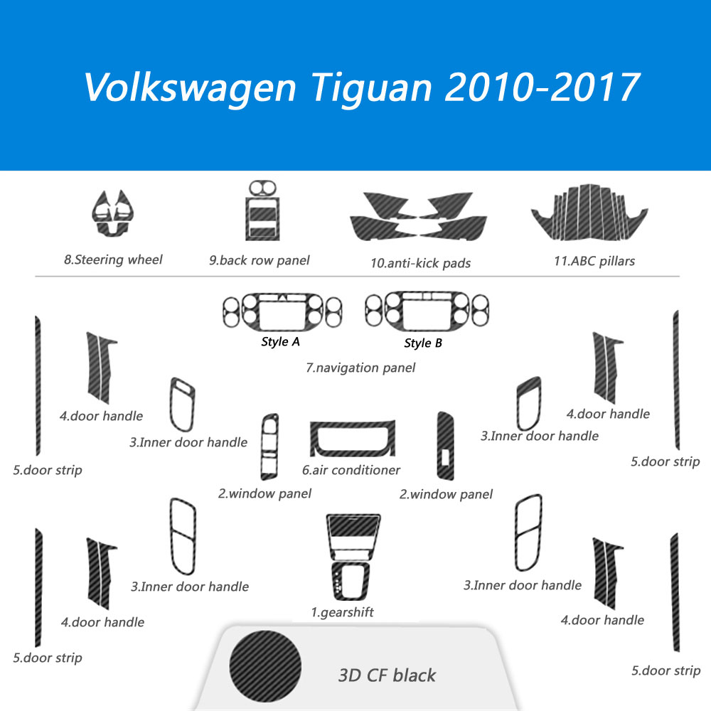 Для Volkswagen Tiguan L 2010-2022 Самостоятельные автомобильные наклейки с виниловыми наклейками из углеродного волокна и аксессуары для стиля автомобилей